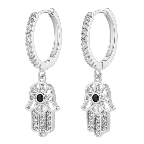 Jewelry - Hamsa Silver Evil Eye Hand Earrings